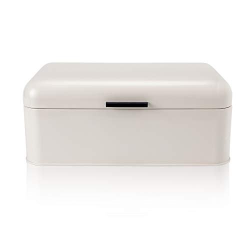 [해외]SveBake Bread Box for Kitchen Counter Vintage Retro Design Carbon Steel Bread Bin with Powder Coating, Cream (Included a Free PDF Baking E-BOOK)