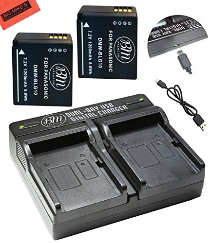 [해외]BM Premium 2-Pack of DMW-BLG10 Batteries and USB Dual 배터리 Charger for Panasonic Lumix DC-ZS200, DC-ZS70, DMC-GX80, DMC-GX85, DMC-ZS60, DMC-ZS100, DMC-GF6, DMC-GX7K, DMC-LX100K Digital 카메라