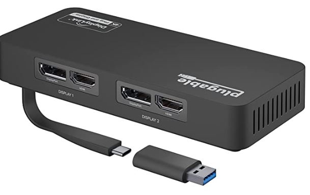 [해외]Plugable 4K DisplayPort and HDMI Dual Monitor Adapter for USB 3.0 and USB-C, Compatible with Windows and Mac