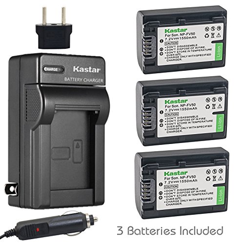 [해외]Kastar 배터리 3 Pack + Charger for 소니 NP-FV30 NP-FV40 NP-FV50 & 소니 Handycam HDR-CX380 430V 900 580V 760V HDR-PJ540 650V HDR-PV710V 790V 810 HDR-TD30V FDR-AX100 DCR-SR DCR-SX HDR-CX HDR-XR Series