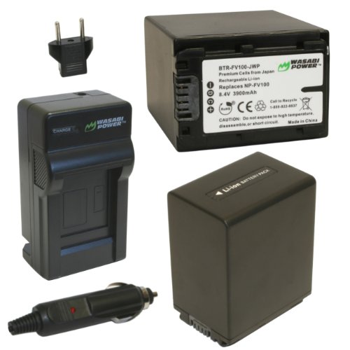 [해외]와사비 Power 배터리 (2-Pack) and Charger for 소니 NP-FV100 and 소니 DCR-SR15, SR21, SR68, SR88, SX15, SX21, SX44, SX45, SX63, SX65, SX83, SX85, FDR-AX100, HDR-CX105, CX110, CX115, CX130, CX150, CX155, CX160, CX190, CX200, CX210, CX220, CX230, CX260V