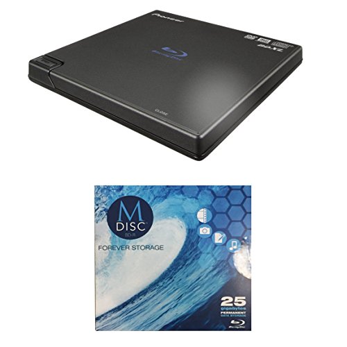 [해외]Pioneer BDR-XD05B 6X Slim Blu-ray Burner in Retail Box Bundle with CyberLink Software and 1pk M-Disc BD