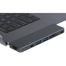 [해외]SharpPort USB C HUB 7in1 - Thunderbolt 3, 4K HDMI, Pass-Through Charging, SD/Micro Card Reader, 1USB C Port, 2 USB 3.0 Ports for 2016/2017 MacBook Pro 13-Inch and 15-Inch (Space Gray)