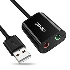 [해외]유그린(UGREEN) 오디오 어뎁터 USB Audio Adapter External Stereo Sound Card With 3.5mm 핸드폰 And Microphone Jack For Windows, Mac, Linux, PC, Laptops, Desktops, PS4 (Black)