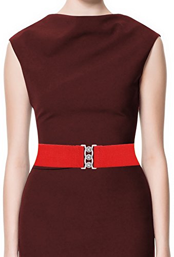[해외]LUNA Fashion 2 Inch Elastic Cinch Belt - Solid Medium - Red