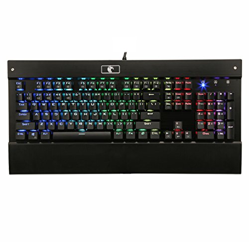 [해외]HUO JI E-Element Z-77 RGB Mechanical Gaming Keyboard, Programmable RGB Backlit, DIY Blue Switches,Wrist Rest, 104 Keys Anti Ghosting, Black