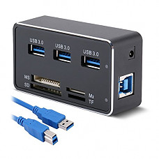 [해외]Super High Speed All-in-one Aluminium Alloy USB 3.0 Card Reader USB Hub 3USB+MS/SD/M2/TF Card Reader 7 Slots USB with USB 3.0 Type A to B Cable in Blue 2 Feet