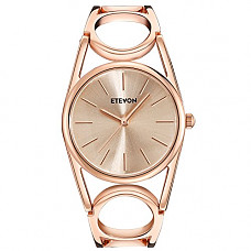 [해외]ETEVON Women’s Quartz Rose Gold Wrist Watch with Simple Dial Style and Round Hollow Bracelet Water Resistant, Fashion Luxury Dress 시계 for Women (Rose Gold)