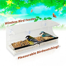 [해외]Window Bird Feeder - See-Through Acrylic - Clear, Removable Slide Out Tray - Drainage Holes Keep Bird Seed Fresh - 3 Suction Cups For Easy Mounting - Perfect for Adults, Kids, Pets, Home Bird Watching
