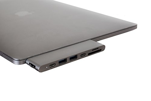[해외]Aluminum Type-C Hub Adapter with Pass through Charging for 13" & 15" MacBook Pro 2016/17, Proven and Tested Fastest 40Gbs Thunderbolt 3 with 4K HDMI, 2 USB-C, 2 USB 3.0, SD/Micro Card Read