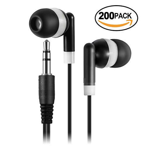 [해외]Keewonda Earphones Bulk Earbuds Headphones - 200 Pack Ear Buds Kids Bulk Headphones Wholesale Disposable Earbuds for School Classroom Students (Black/White)