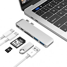 [해외]USB-C Hub，Bobalaly 6in1 Aluminum Type-C Macbook Pro Fastest Hub Adapter for 2016 MacBook Pro 13” and 15” 40Gbs Thunderbolt 3, Pass-Through Charging, SD/Micro Card Reader, 2 USB 3.0 Ports (Silver)