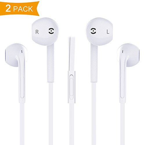 [해외]Halvalo 2 Pack Premium Wired Earphones Noise Cancelling Earbuds Headphones with Remote & Mic In-Ear Headphones for iPhone, Samsung, iPad, iPod, Nokia, LG, HTC etc (White)