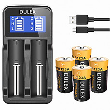 [해외]DULEX CR123A Rechargeable Batteries for Arlo Cameras, 4 Pack 3.7V CR123a lithium battery, 16340 Rechargeable 배터리 with LCD Display Smart 배터리 Charger