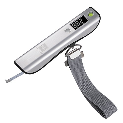 [해외]Veture Digital Luggage Scale 110lb/50kg Stainless Steel Hanging Scale with Tape Measure Including Overload Alert, Tare, Auto Off Functions Scale for Travel Shipping Flight Fishing Home, Silver/Black