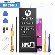 [해외]1890mAh Replacement 배터리 for iPhone 6S, YONTEX High Capacity Lithium ion 배터리 with Repair tool kits and Screen Protector - 10% More Capacity