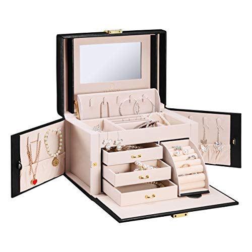 [해외]Vlando Mirrored Jewelry Box Organizer for Necklaces Rings Earrings 시계 Storage - Vintage Gift for for Girls Women (Black)