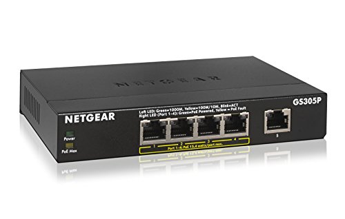 [해외]NETGEAR 5-Port Gigabit Ethernet Unmanaged Switch, Desktop, 55.5W 4xPoE, Sturdy Metal, Fanless, Plug-and-Play (GS305P)