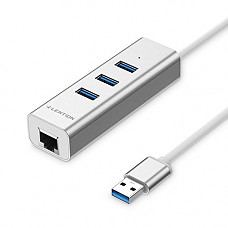[해외]LENTION 3-Port USB 3.0 Hub with Ethernet Network Adapter for iMac, MacBook Air, MacBook Pro, Surface, PC, USB Flash Drives and Other Devices with USB Type A Port (Silver)