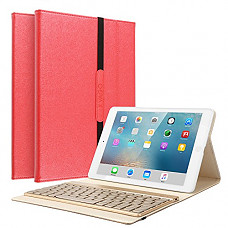 [해외]아이패드 2 / 아이패드 3 /iPad 4 Keyboard Case, KVAGO Tri-folding Case with Detachable Wireless Bluetooth 7 Colors Backlit Keyboard Auto Wake/Sleep Smart Cover for 애플 아이패드 2/3/4 (Red)