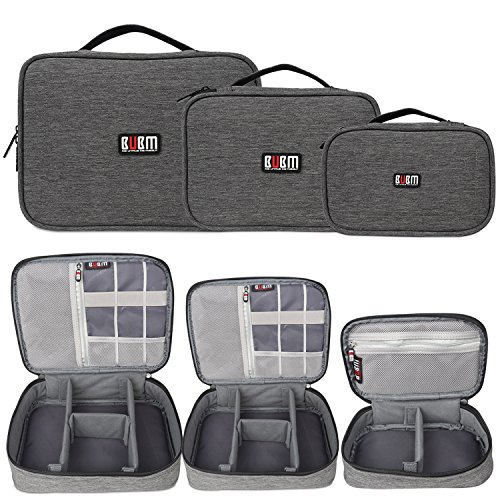 [해외]BUBM 3pcs Travel Electronics Organizer, Portable Gadget Carrying Bag for Cables, USB Flash Drive, Memory Cards, Power Bank, and More, Denim Gray