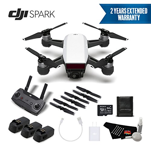 [해외]DJI Spark Portable Mini Drone Quadcopter Professional Bundle (Alpine White) w/Remote Controller + 2 Year Extended Warranty