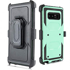 [해외]Compatible for 삼성 Note 8 Case, 갤럭시 Note 8 Case, Heavy Duty Armor Shockproof Protection Case Cover with Belt Swivel Clip Kickstand for 삼성 갤럭시 Note 8 (Teal)