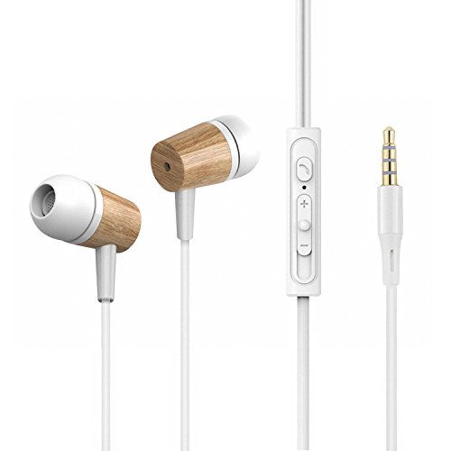 [해외]Orunjo Wood Earphones In-ear Noise-isolating Headphones,Bass & Stereo HIFI Earbuds Wired Headphones Noise Cancelling Built-in Mic/Hands-free/Volume Control+3 Pair Earbuds