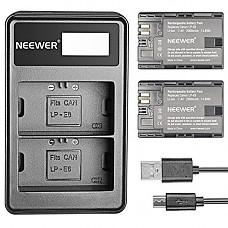 [해외]Neewer 2 Pieces 2000mAh Replacement Li-ion 배터리 for 캐논 LP-E6 and 5V/2A Input Micro USB Dual Charger, Fit for 캐논 7D 6D 5D III 5Ds/R 60D 80D DSLR Cameras, BG-E14 BG-E13 BG-E11 BG-E9 BG-E6 Grips