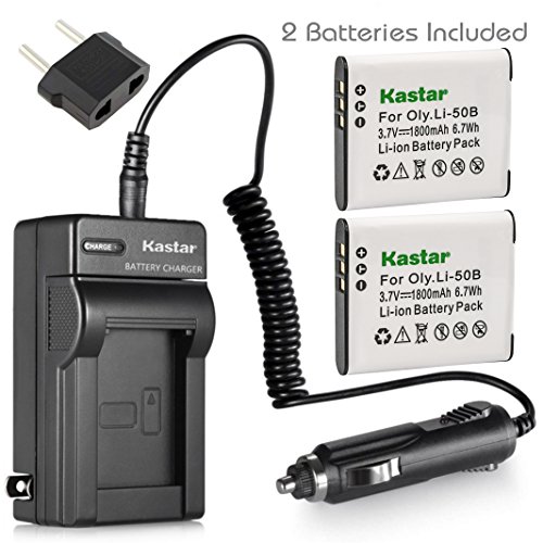 [해외]Kastar 배터리 (2-Pack) and Charger Kit for 올림푸스 LI-50B, LI-50C, Pentax D-LI92, Panasonic VW-VBX090 and 올림푸스 Stylus,Tough Series, Pentax Optio Series, Panasonic HX-WA03 WA2 WA20 WA3 WA301 카메라