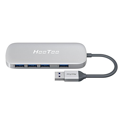 [해외]USB Hub, HooToo Ultra Slim 4-Port USB 3.0 Data Hub (5Gbps Transfer Speed, Anodized Alloy, Compact, Lightweight, For Mac and Windows OS) - Silver
