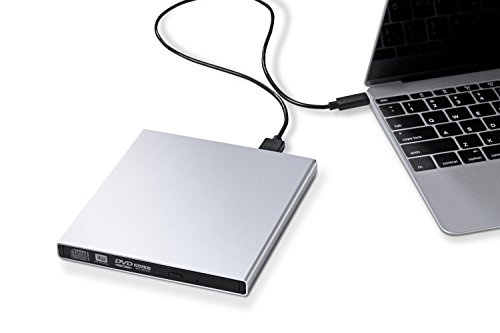 [해외]aPrime USB-C to Mini-B Metallic External CD DVD RW SuperDrive for MacBook 12” Retina, MacBook Pro 13”/15” with Touch Bar and new iMac (Pro) 2017/2018 (Silver)