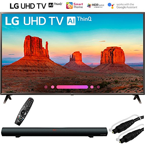 [해외]LG 65UK6300PUE 65"-Class 4K HDR Smart LED AI UHD TV w/ThinQ (2018 Model) with Sharper Image 37" Sound Bar Bluetooth Speaker With Optical Input and 6ft Optical Toslink 5.0mm OD Audio Cable