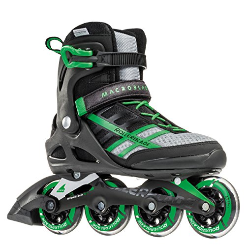 [해외]Rollerblade Macroblade 84 Mens Adult Fitness Inline Skate - Black/Green - 84 mm/84A Wheels with SG7 Bearings - Performance Skates - US size 12, Black/Green, Size 12