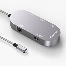 [해외]PAXCESS Thunderbolt 3 USB-C HUB Adapter, Multi-port Dock Dongle with 4K HDMI, Type-C Charging, Gigabit Ethernet, 2 USB 3.0 Ports for MacBook Pro 2016/2017, Chromebook, XPS 13, 갤럭시 S8 - Gray