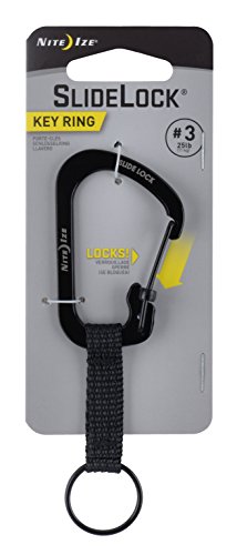 [해외]Nite Ize SlideLock Key Ring, Aluminum Locking Carabiner Key Chain with Webbing, Black