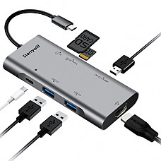 [해외]Starrywill USB C Hub, USB C Adapter 3.1 with Type C Charging Port, 4K HDMI, USB 3.0 SD/TF, 3 USB 3.0 Ports, for MacBook Pro 2015/2016, Chromebook & more USB C Devices
