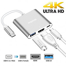 [해외]TVASTIC USB C to HDMI Adapter USB C Hub with HDMI+USB 3.0+USB C 3.1 Power Delivery Port 4K UHD Display,USB Type C HDMI Adapter for 삼성 S8 Plus/Note8,New MacBook,Chromebook Pixel (Silver)