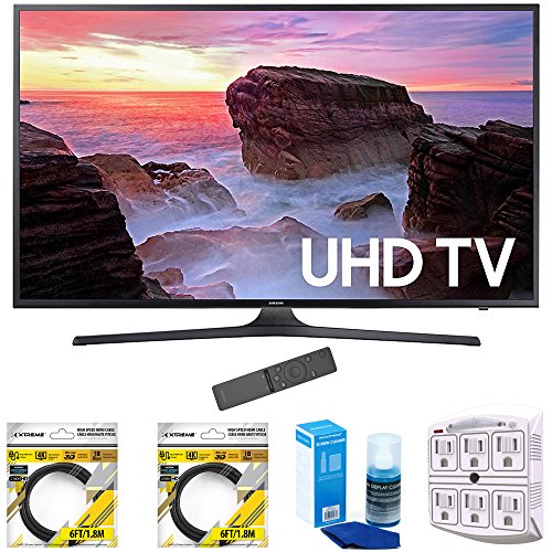 [해외]삼성 65" 4K Ultra HD Smart LED TV 2017 Model (UN65MU6300) with 2 x 6ft High Speed HDMI Cable, Screen Cleaner for LED TVs & Stanley 6-Outlet Surge Adapter with Night Light