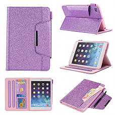 [해외]Chgdss ipad mini Case/mini3 Case/mini 2 Case/mini 4 Case/Function Wallet Protective Case [Multi-Angle Viewing] Card Slots, PU Leather Folio Smart Cover for ipad mini 1/2/3/4 - purple