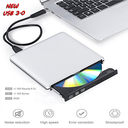 [해외]USB 3.0 External DVD Drives,VikTck Portable ultra-thin CD/DVD-RW Burner Writer Player for Laptop Notebook PC Desktop Computer,High Speed Data Transfer Support Windows XP/Vista/7/8/2000,Mac Silver