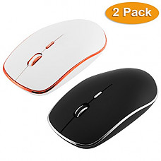 [해외]LingAo Slim Silent Wireless Mouse,2 Pack with Nano Receiver,3 Adjustable DPI Levels,Slim Silent Wireless Mouse Silent Click for PC, Laptop, Tablet, Computer, and Mac (Black&White)