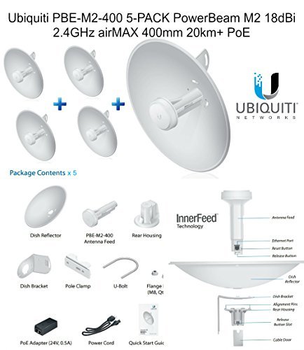 [해외]Ubiquiti PBE-M2-400 5-PACK PowerBeam M2 18dBi 2.4GHz airMAX 400mm 20km+ PoE