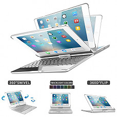 [해외]2018 아이패드 9.7 6th Generation/Pad Air/iPad Air 2/iPad Pro 9.7/iPad 9.7 Keyboard Case,Dingrich 360 Degree Rotating Full Angle Smart Keyboard Case with 7 Color Backlit and Sleep Wake up Feature - Silver
