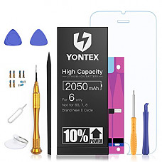 [해외]2050mAh 배터리 Compatible with iPhone 6, YONTEX High Capacity Lithium ion Replacement 배터리 with Repair Tool Kits and Screen Protector - 10% More Capacity
