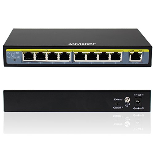 [해외]ANVISION 250m 9-Port Extend Ethernet Switch with 8 Ports PoE + 1 Uplink, 10/100Mbps IEEE 802.3af/at 120W