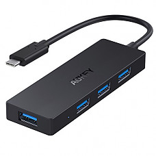 [해외]AUKEY USB C Hub, Ultra Slim USB C Adapter with 4 USB 3.0 Ports for MacBook Pro 2017 iMac, Google Chromebook Pixelbook, XPS, 삼성 S9, S8 & More USB Type C Devices (Black)