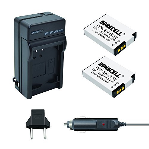 [해외]Bonacell 2 Pack Replacement 니콘 EN-EL12 배터리 and Charger Kit for 니콘 Coolpix W300s, AW100, AW110, S640, S6000, S6100, S6150, S6200, S6300, S8000, S8100, S8200, S9050, S9100, S9200, S9300, S9500