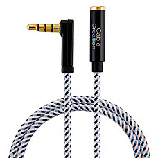 [해외]CableCreation 1.5 Feet 3.5mm TRRS Auxiliary Audio cable Male to Female Extension Stereo Audio Cable Adapter, 90 Degree Right Angle 4-Conductor (Microphone Compatible), Black & White
