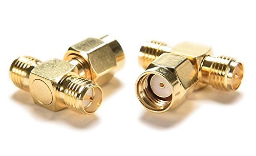 [해외]BlueBeach Pack of 2 T Shape 3 way Adapter Connector Converter 1 SMA Male (No Pin) to 2 SMA Female (Pin) for Antenna Plug Coaxial Coax